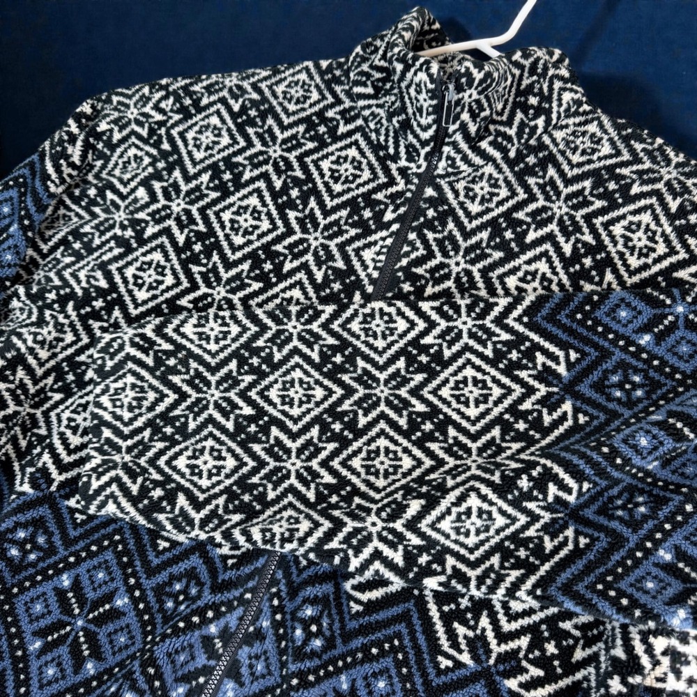 BRITCHES Fair Isle Fleece Zip Up Jacket Black White Blue XL Made in USA Aztec - Picture 2 of 11